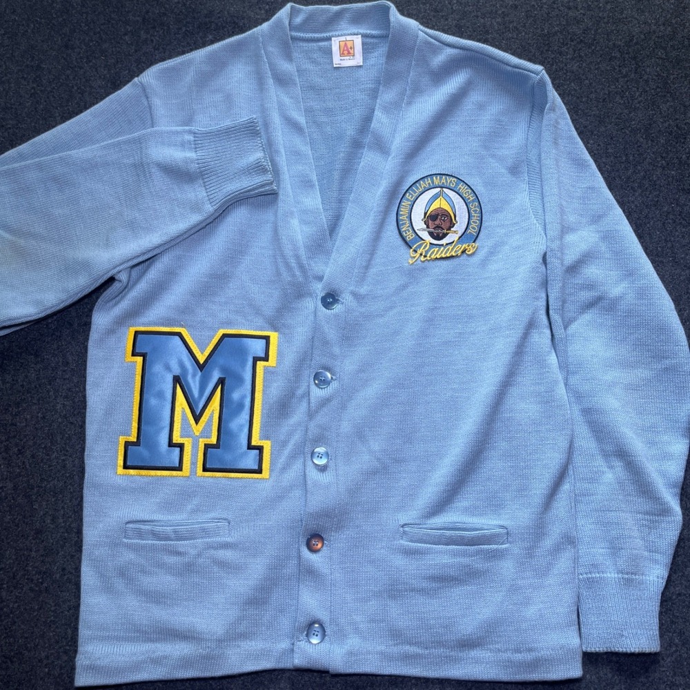 A+ School Apparel Cardigan Men L Blue Good Varsity Benjamin Elijah Mays High